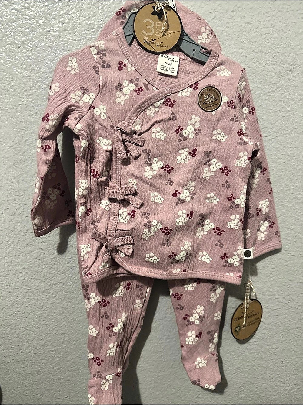 Dreamgro organics 25Floral Baby Set Pink 6-9M NWT